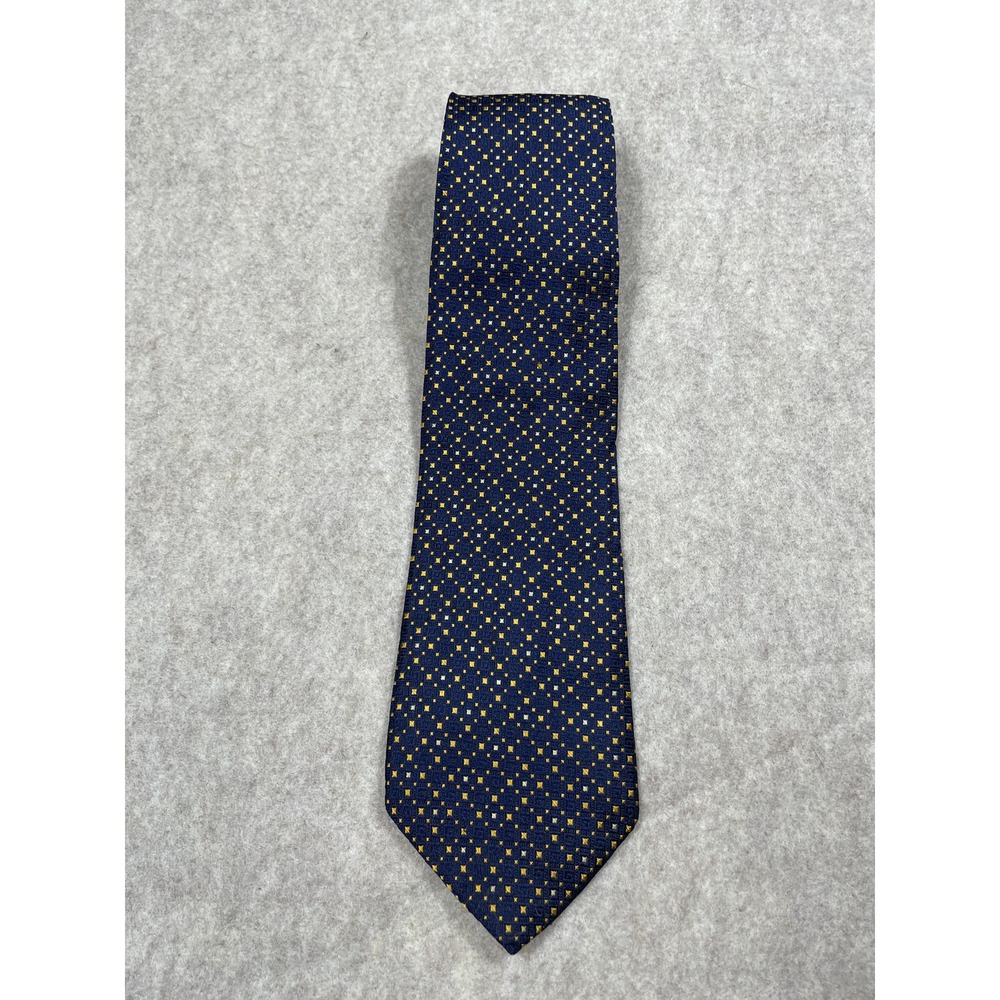 Equestrian Firenze Made in Italy Neck Tie Necktie Blue Gold Allover Print Silk